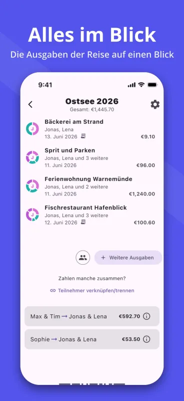 SplitPal Travel Tab details screenshot