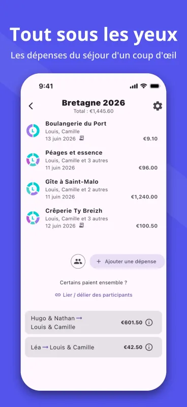 SplitPal Travel Tab details screenshot