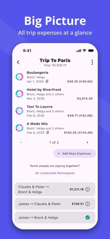 SplitPal Travel Tab details screenshot