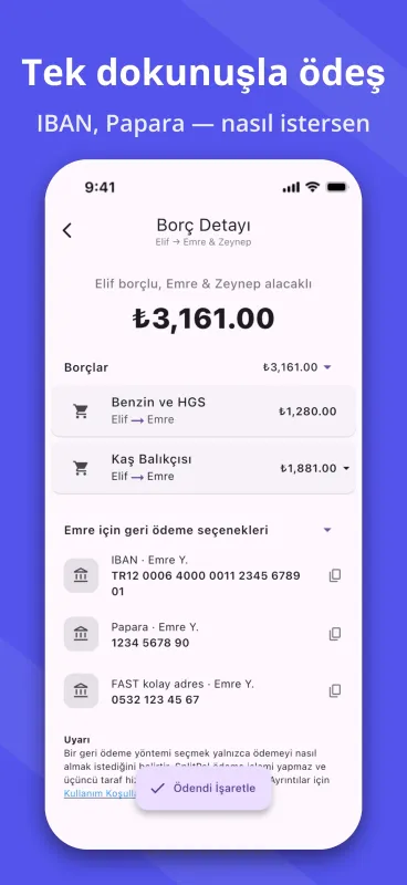 SplitPal debt details settlement matrix screenshot