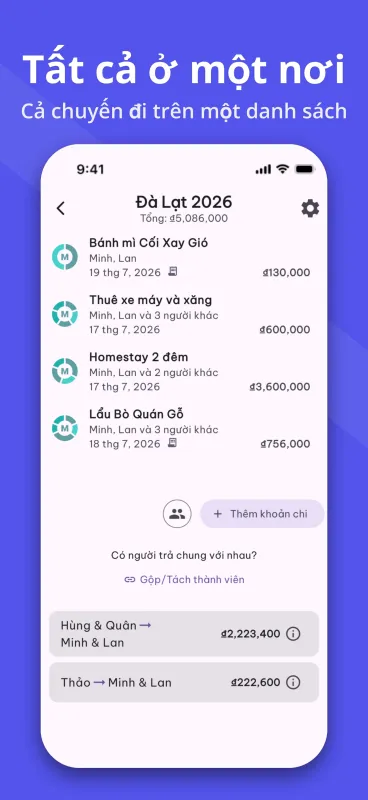 SplitPal Travel Tab details screenshot