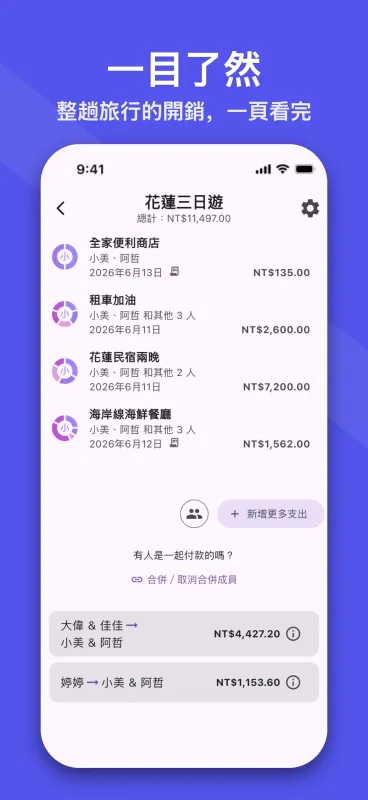 SplitPal Travel Tab details screenshot